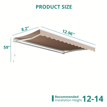 Retractable Awning Patio Manual Crank Aluminum UPF80+ for Garden, Patio and Yard Use, with the Listed Configuration