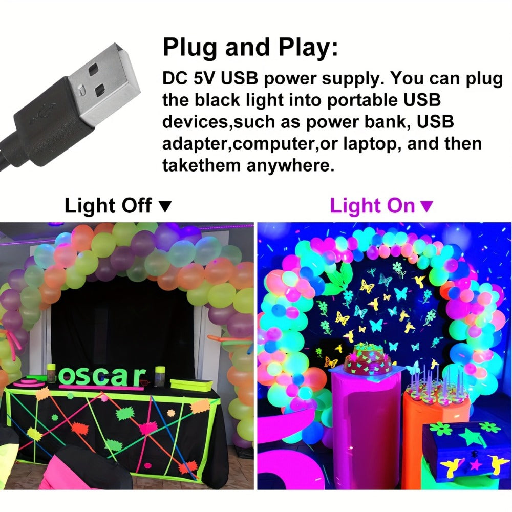 UV Black Light Strip USB LED, 32cm / 12.6ft Portable Magnetic Black Light Tube for Halloween Party