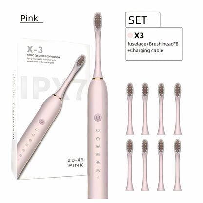 Rechargeable Electric Toothbrush 6 Cleaning Modes with 8 Brush Heads – USB Charge, Soft Bristles, Portable for Travel & Home Use