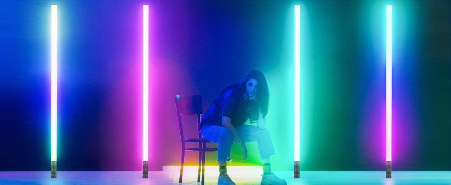 RGB Tube Floor Lamp 360° with Stand – App & 24-Key Remote Music Sync 16 Million Colors Dimmable Timer Mood Light for Bedroom Gaming Room DJ