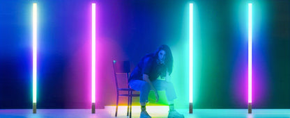 RGB Tube Floor Lamp 360° with Stand – App & 24-Key Remote Music Sync 16 Million Colors Dimmable Timer Mood Light for Bedroom Gaming Room DJ