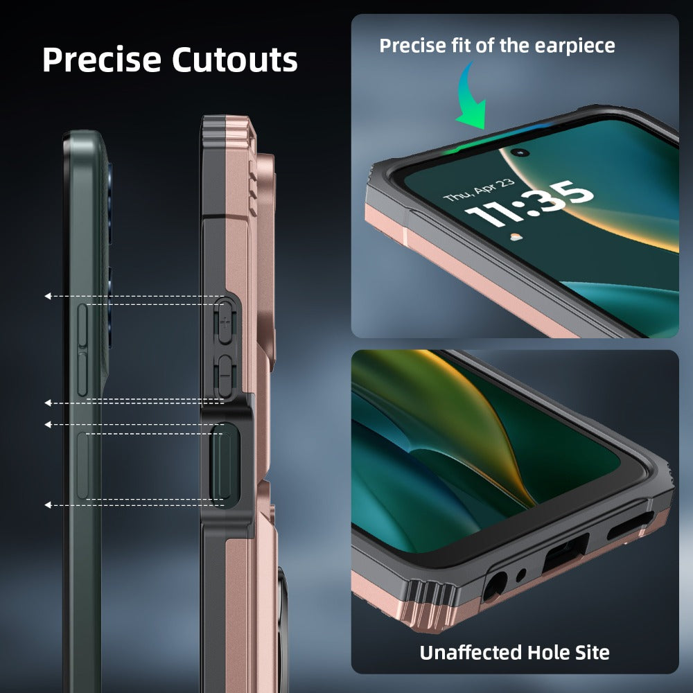 Phone Case Magnetic Metal Kickstand with layered Shell for Motorola Moto G 5G 2025 with Model-Specific Cutouts and Color Choices