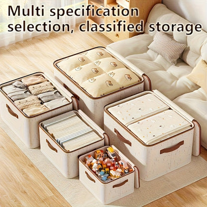 Foldable Storage Boxes with Lids 2-Pack, Large Linen Storage Baskets with Double Zippers & Leather Handles