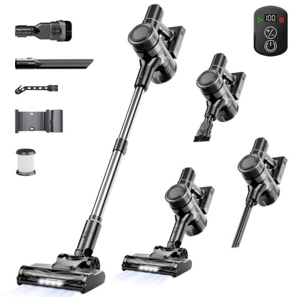 Cordless Vacuum Cleaner 55KPa 8-in-1 Stick Vacuum with LED Light 180° Swivel Wireless for Entryways, Bedrooms and Living Spaces