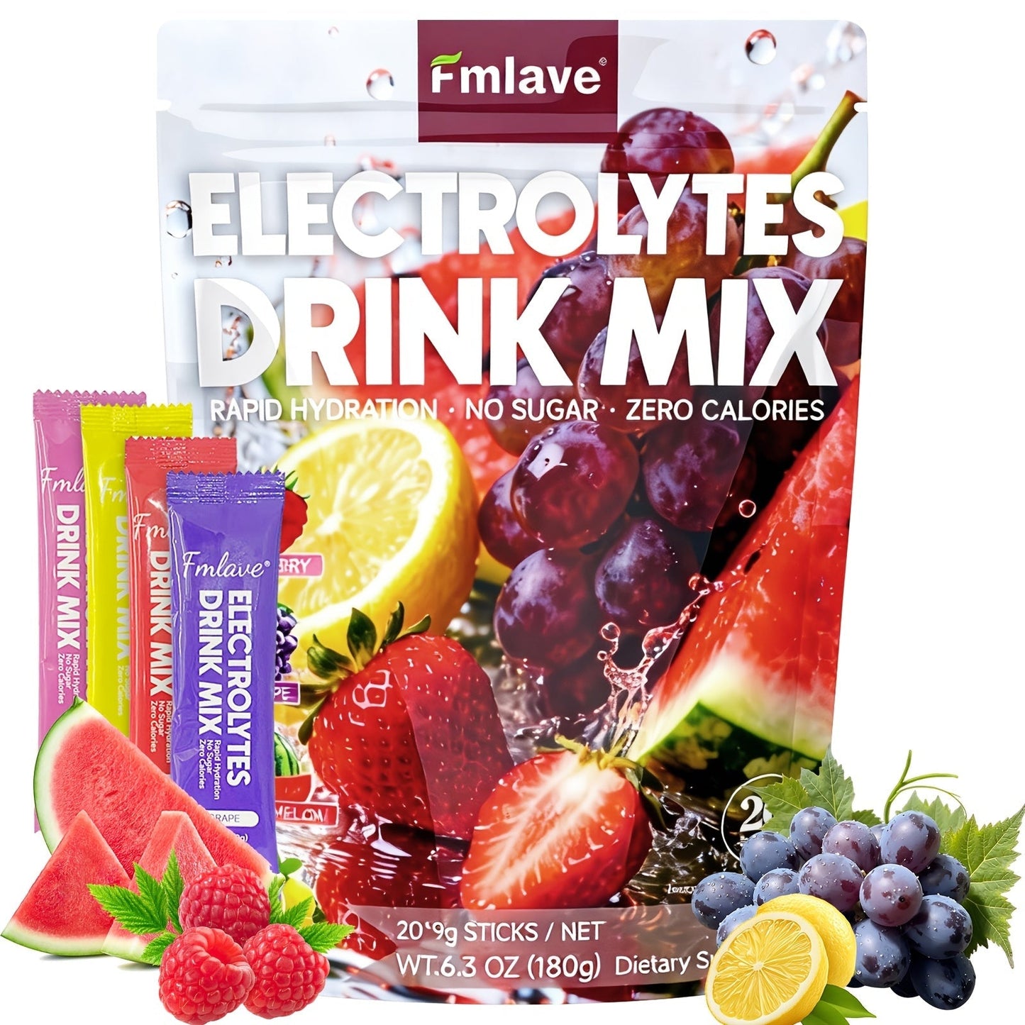 Electrolyte Drink Mix Powder - Zero Sugar, Zero Calorie Rapid Hydration with Vitamins C for Bath Time, Home Spa and Personal Care
