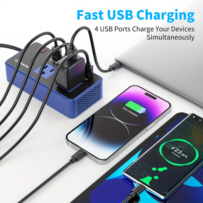 Car Inverter Charger 200W DC 12V to AC 110V with PD 24W USB-C QC 24W Quick Charge Car Plug Adapter US Socket for Vehicle Office Camping Road