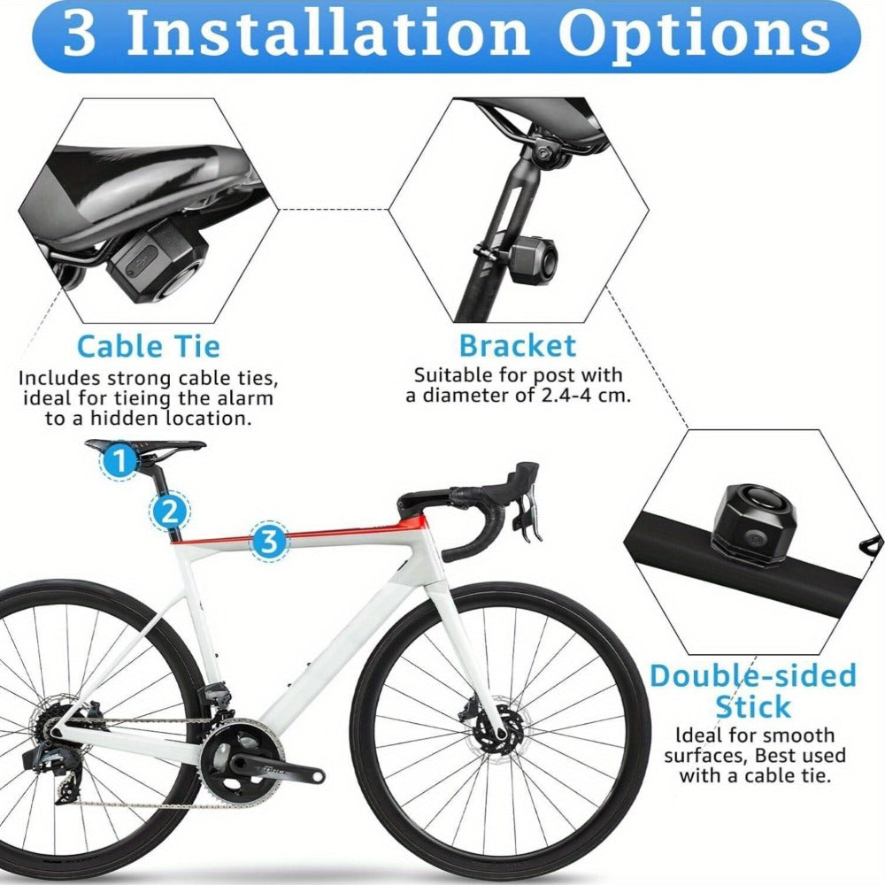 Bike Alarm Anti-Theft 110dB – USB Rechargeable Bicycle Alarm with Wireless Remote, Vibration Motion Sensor & 3 Volume Levels for Bicycle