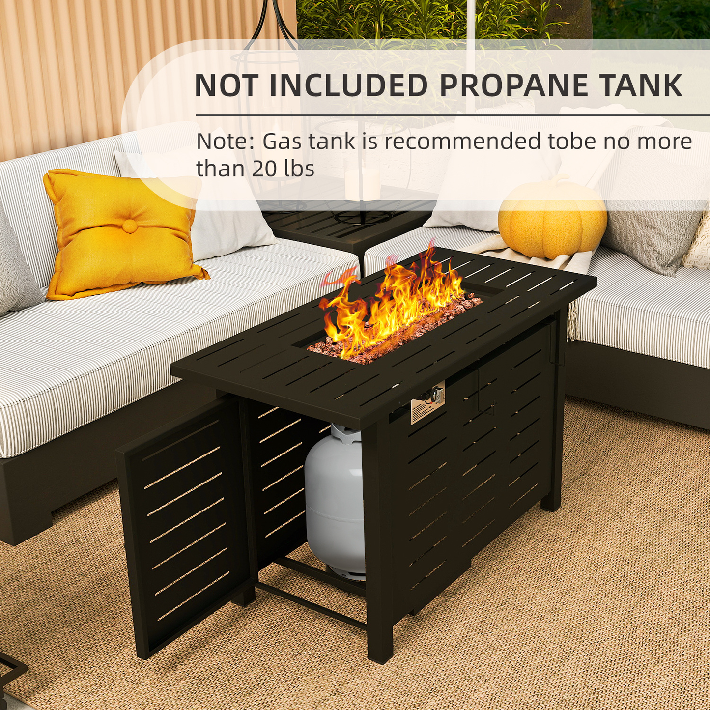 Propane Fire Pit Table Outdoor 50, 000 BTU Gas Fire Table with Lid Lava Rocks & Cover for Patio Backyard Deck Black Brown 40"/44"