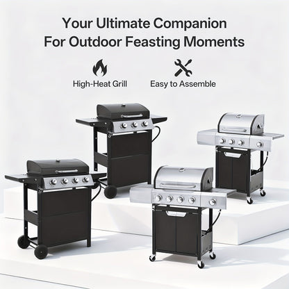 Propane Gas Grill Stainless Steel 3 & 4 Burner Outdoor BBQ Grill with Side Burner, Grill Cover & 344 Sq In Cooking Surface