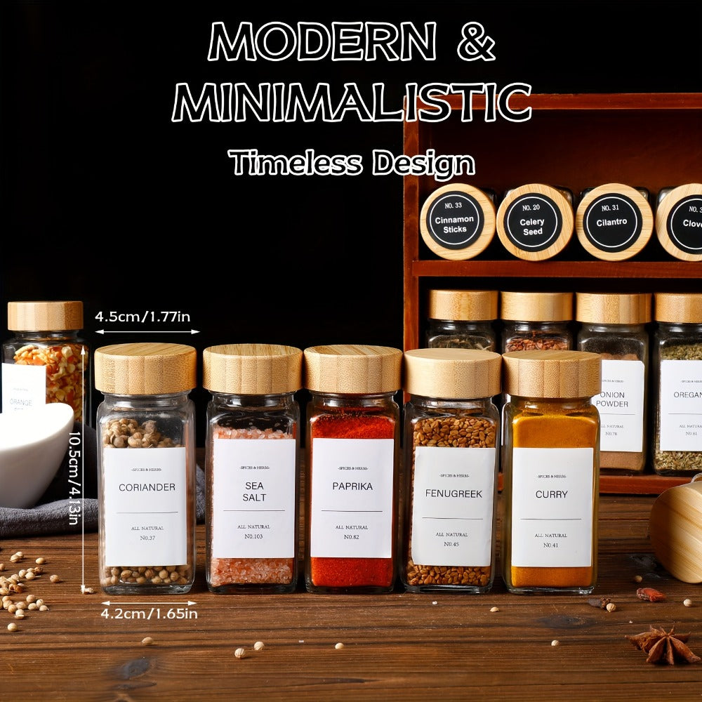 Glass Spice Jars with Labels and Lids 4oz, Empty Spice Bottles with Foldable Funnel for Kitchen Organization