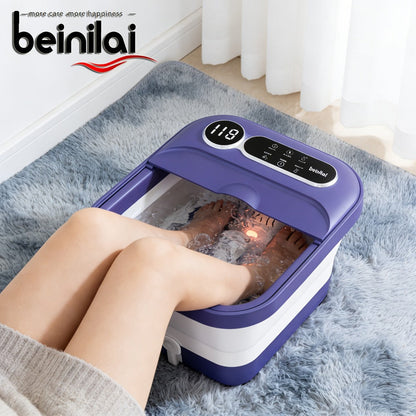 Foot Spa Massager Collapsible with Heater & Temperature Control – Foot Bath with Bubbles, 6 Massage Rollers, Vibration