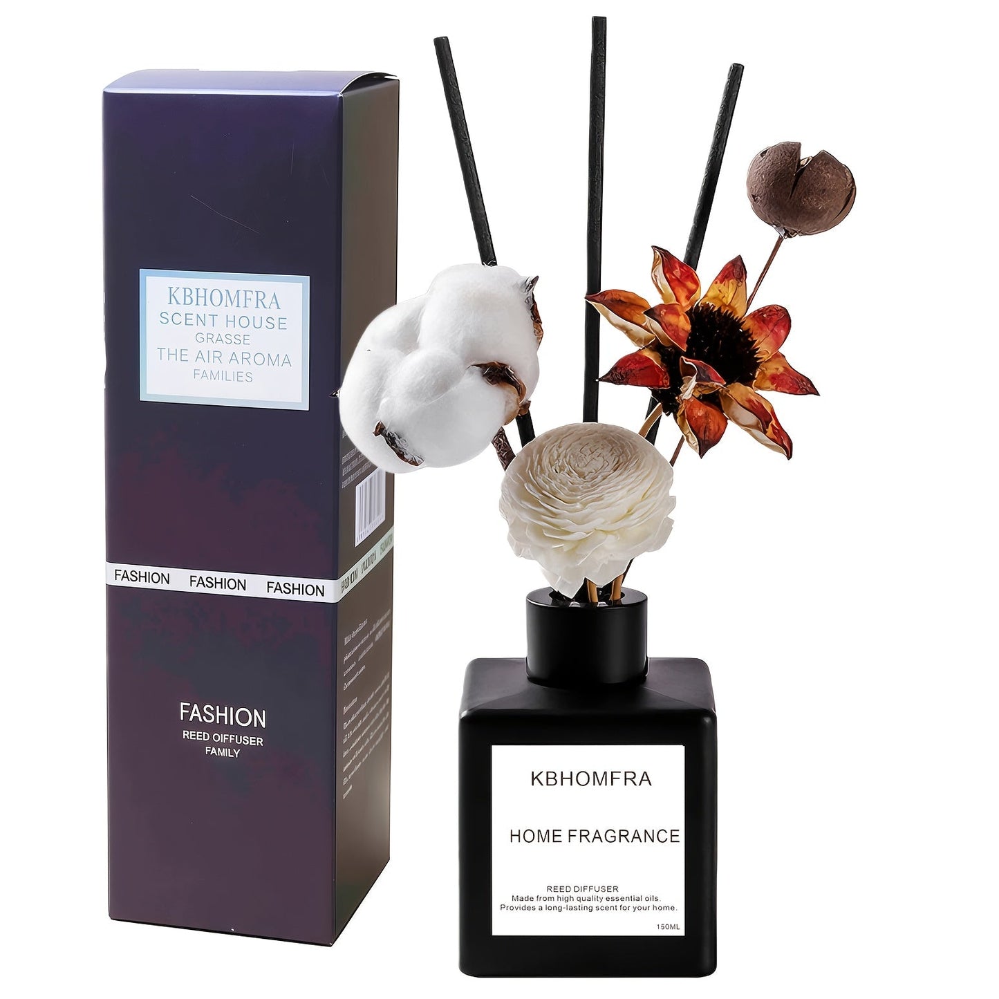 Reed Diffuser with Real Flowers & Essential Oil - Home Fragrance Scent Sticks for Bedroom Bathroom Living Room