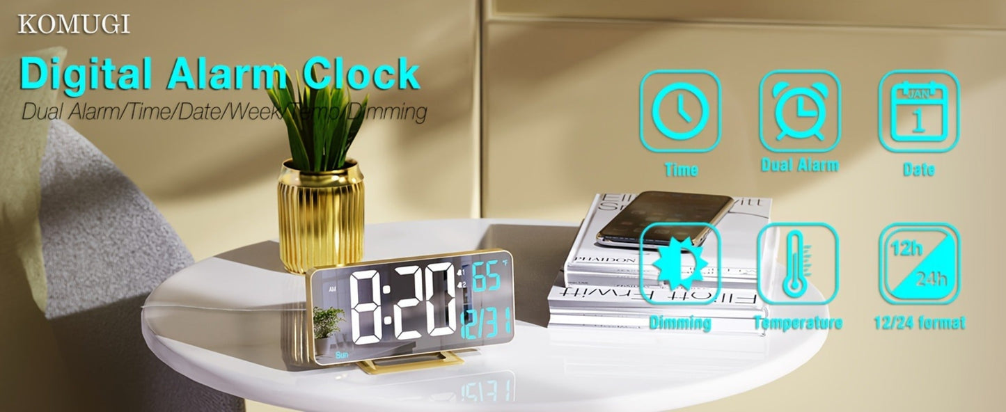 Large Digital Alarm Clock 6.7" with Dual Alarm & Dimmable LED Display, USB Powered Desk Clock with Temperature