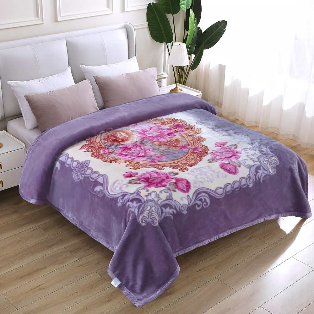 Reversible Plush Blanket 2-Ply 520GSM Milk Velvet - Queen King Size Blanket with Vibrant Animal & Floral Designs