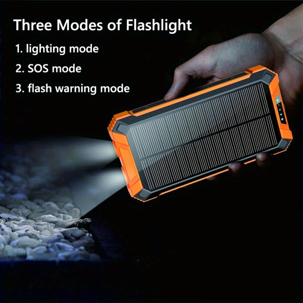 Solar Power Bank, 46800mAh Wireless Charger with Four Built-In Cables, Dual LED Lights and Five Color Options
