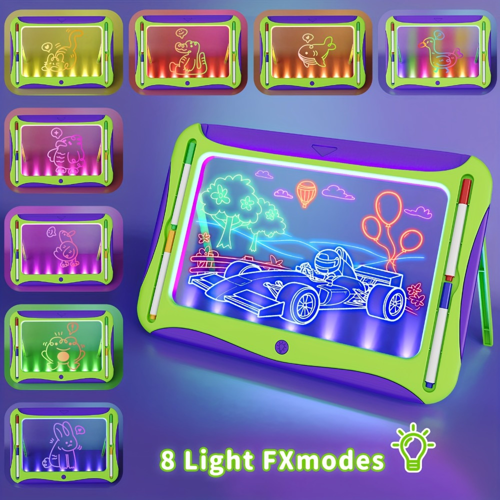 LED Light Up Drawing Board for Kids, 9 Double-Sided Tracing Cards 6 Markers Glow Doodle Travel Art Toy for Girls Boys Ages 3-8