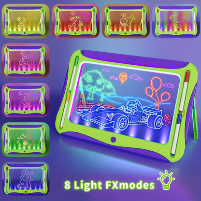 LED Light Up Drawing Board for Kids, 9 Double-Sided Tracing Cards 6 Markers Glow Doodle Travel Art Toy for Girls Boys Ages 3-8