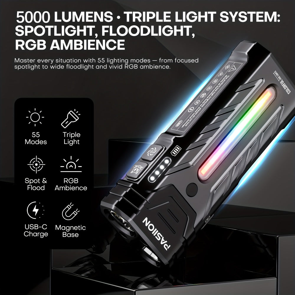 High Lumen Flashlight 5000 Lumen Ultra Bright, High- Battery Long Runtime USB Rechargeable