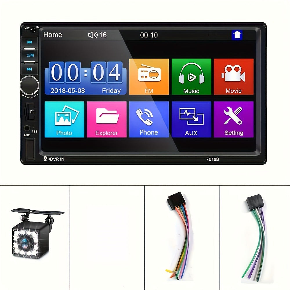 Double Din Car Stereo 7 Inch Touchscreen – CAMECHO MP5 Player with Wireless FM, Mirror Link, USB/SD/AUX, Backup Camera Input