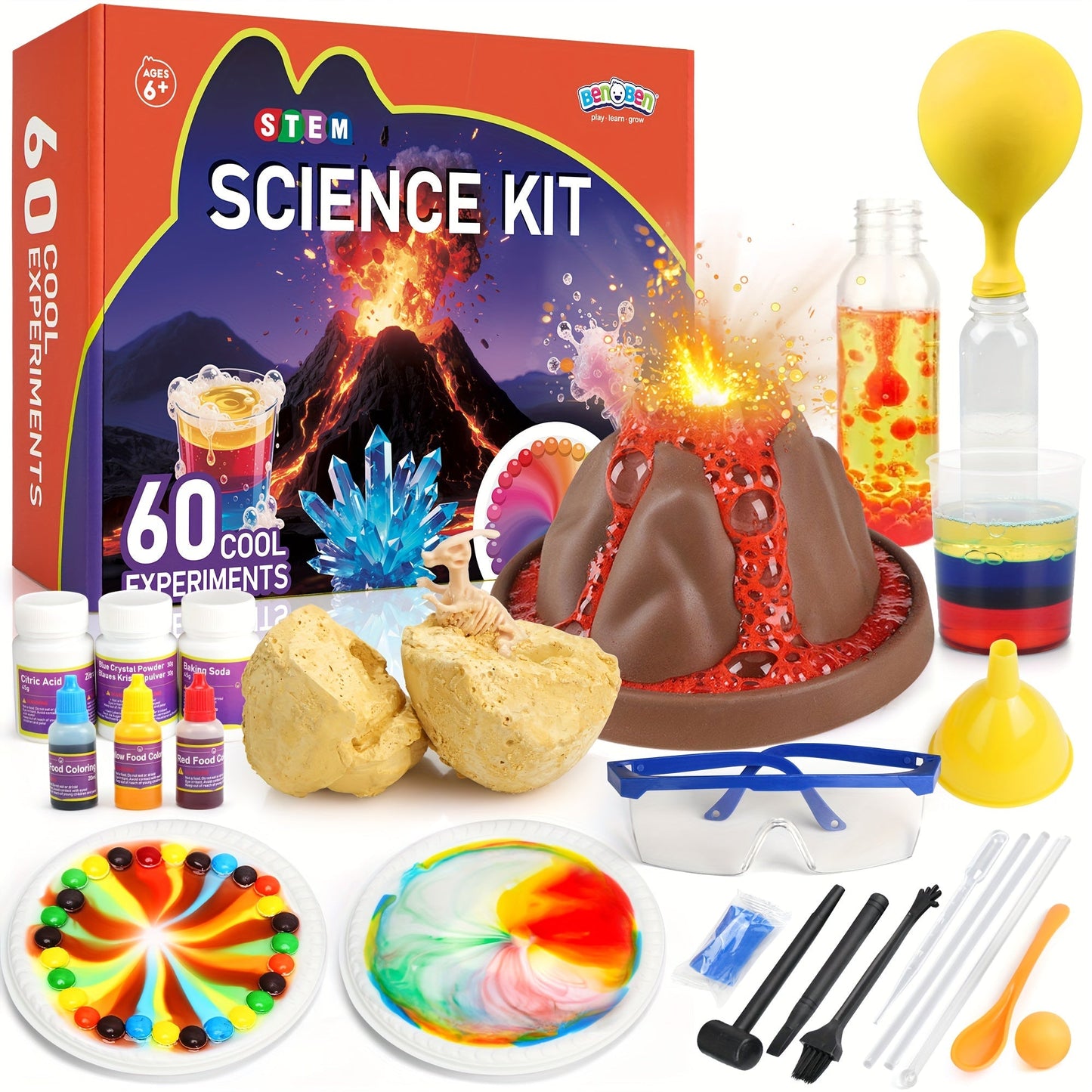 STEM Science Kit for Kids Ages 6-12, 60 80 105 Lab Experiments, Chemistry Set with Crystal Growing & Chemical Reactions