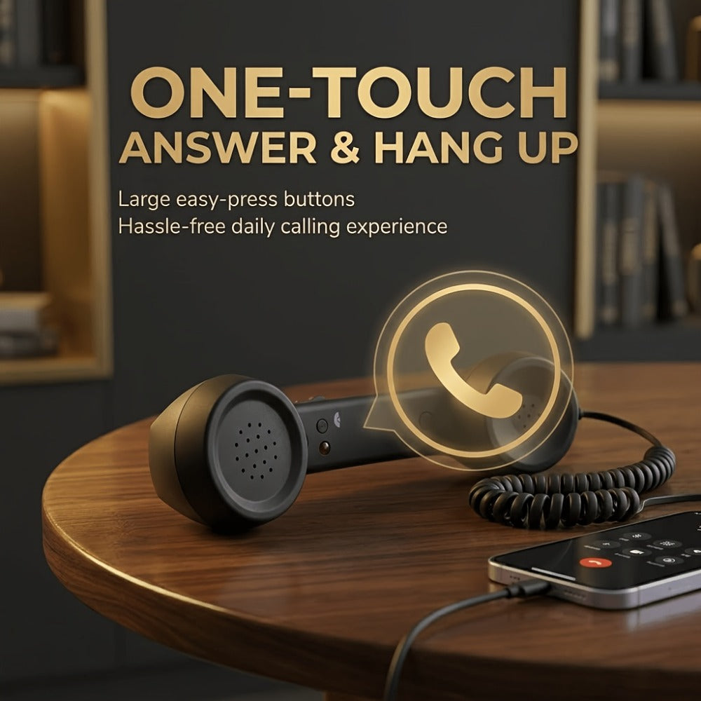 Retro Phone Handset for Smartphone Tablet & Computer, Hands-Free Calling, Volume Control, Clear Sound