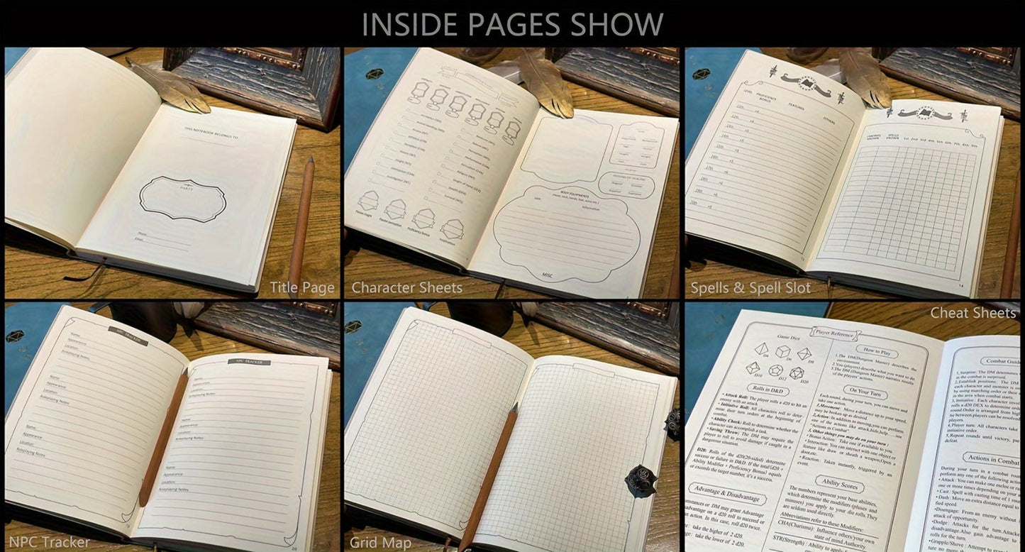 DnD Campaign Journal for D&D 5e & 5R Players, RPG Notebook with Character Sheets, Spell Tracker, Quest Log