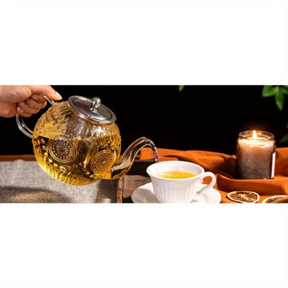 Vintage Glass Teapot 50oz 1500ml with Removable Infuser Stovetop Safe Borosilicate Tea Kettle for Entryways, Bedrooms and Living Spaces