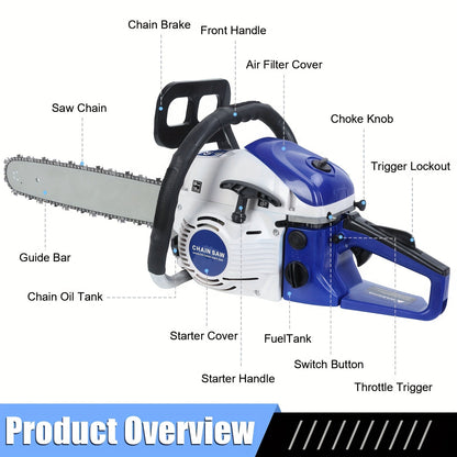 Gas Chainsaw, 2-Stroke Powerful Wood Cutting Logging Farm Ranch for Garden, Patio and Yard Use