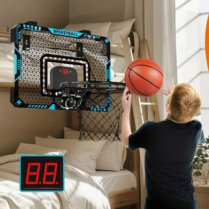 Over Door Basketball Hoop with LED Lights & Electronic Scoreboard, Mini Hoop Set with 4 Balls for Kids Teens Adults
