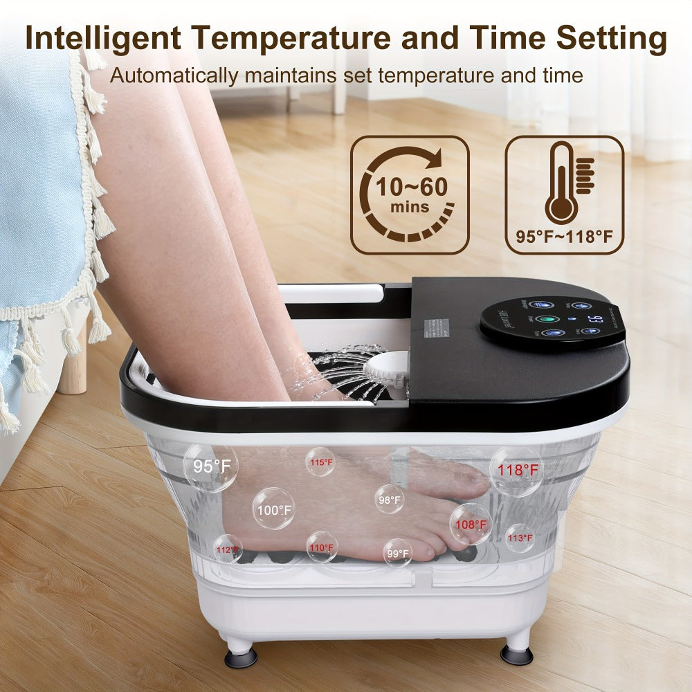 Foldable Foot Spa Bath with 20 Massage Rollers, Touchscreen Temperature Display, Remote Control & Shower