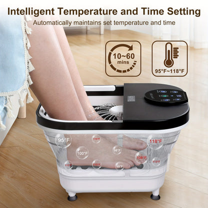 Foldable Foot Spa Bath with 20 Massage Rollers, Touchscreen Temperature Display, Remote Control & Shower