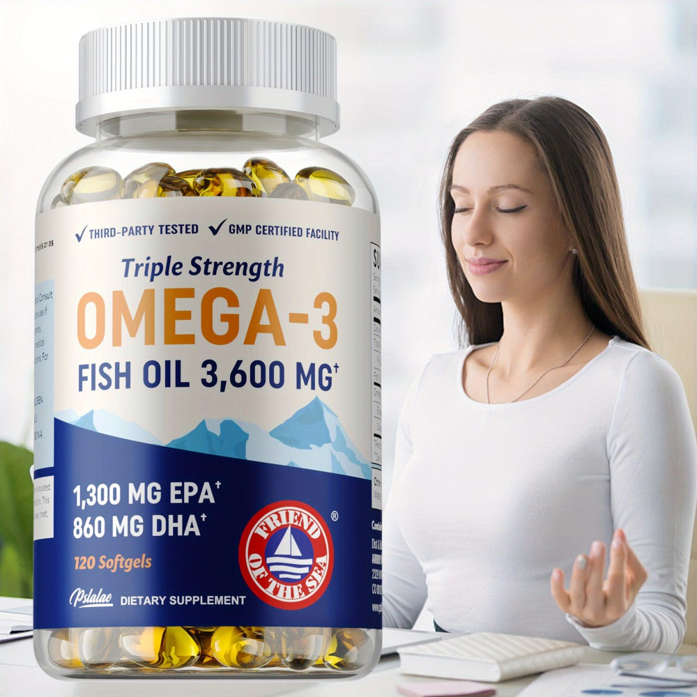 Triple Strength Omega 3 Fish Oil 120 Capsules with High EPA & DHA for Eye, Brain & Heart Health, Joint & Immune Support for Men & Women