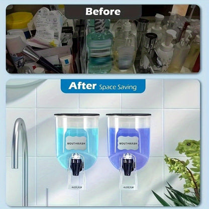 Mouthwash Dispenser Wall Mounted 2-Pack 21 oz Plastic Container - No Electricity Required for an Everyday Personal Care Routine