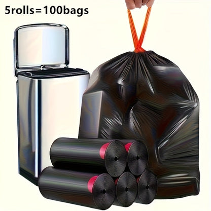 Black Trash Bags with Red Tie Handles, 100-Count Pack in Five Rolls of 20 and 45 x 50cm Size