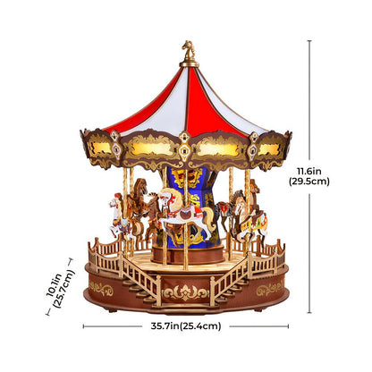 Rolife Carousel Music Box Kit, DIY 3D Wooden Puzzle Architectural Craft Model, Spinning Carousel with Music