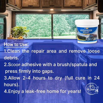 Clear Waterproof Sealant for RV Roof – Transparent Leak Repair Glue for Pipes, Gutters, Walls & Multi-Surface | Fast-Dry Water-Based Crack