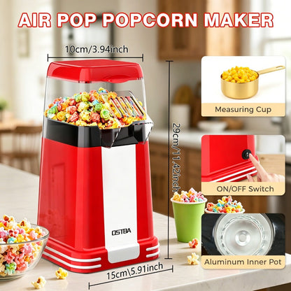 Hot Air Popcorn Popper Maker 16 Cups, Oil-Free Electric Popcorn Machine with Measuring Cup for Kernels & Butter Melting