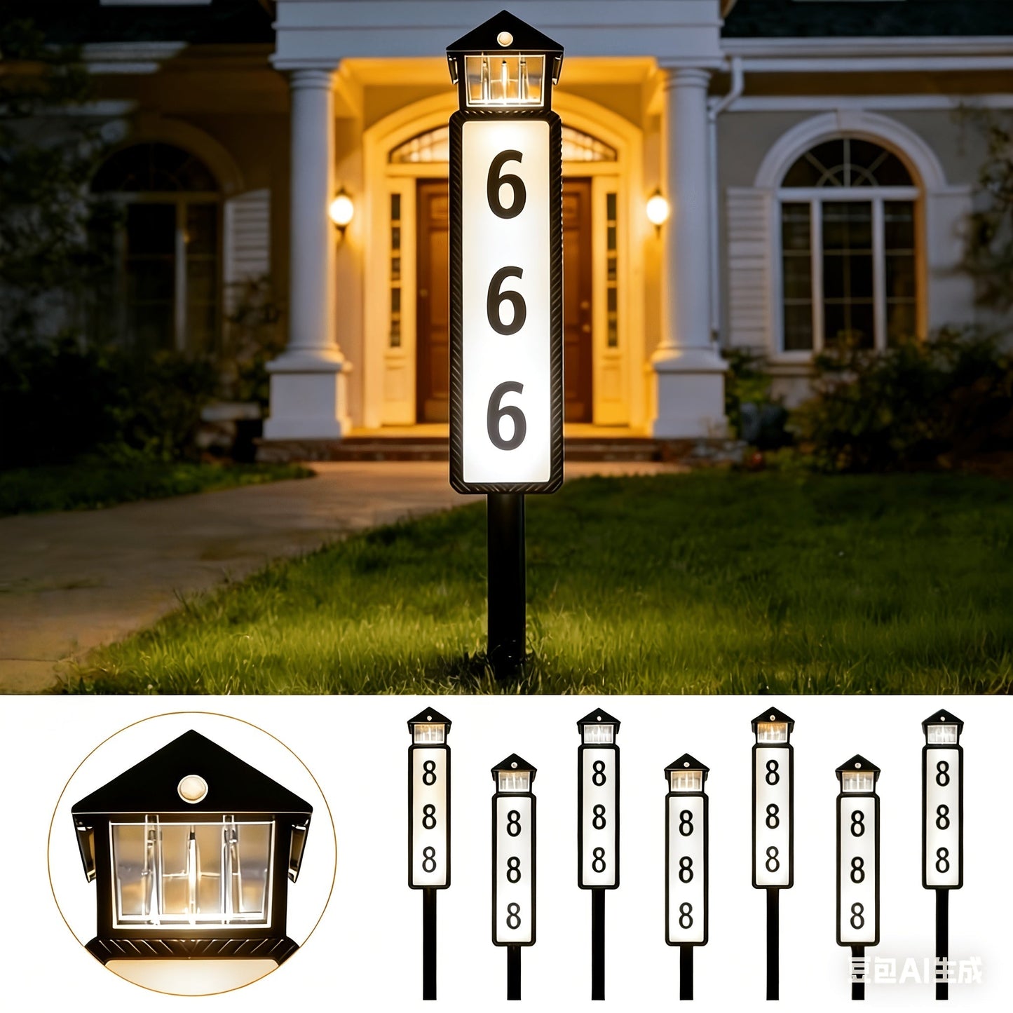 Solar House Number Light Outdoor, LED Address Sign Wall Lamp with Light Sensor, 3 Lighting Modes