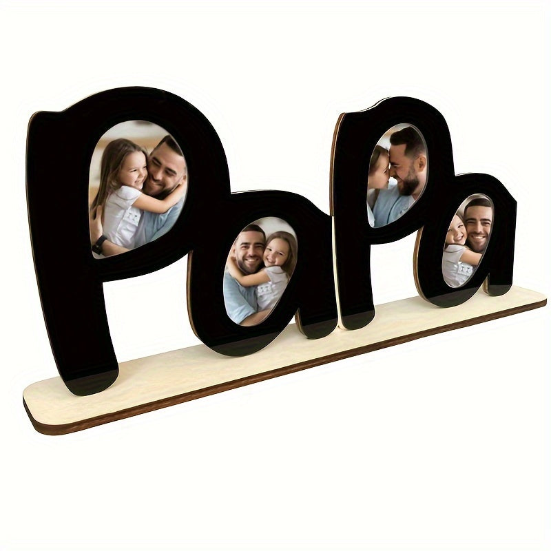 Wooden Photo Frame Papa Circular Classic Design Desktop Display Sentimental Gift for Dad Husband Grandfather Father's Day Birthday Christmas