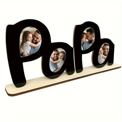 Wooden Photo Frame Papa Circular Classic Design Desktop Display Sentimental Gift for Dad Husband Grandfather Father's Day Birthday Christmas
