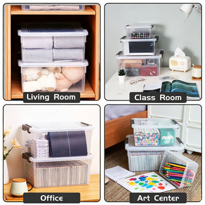 Six-Piece 16.9-Quart Clear Stackable Storage Box Set with Gray Latching Lids and 15.94-Inch Tops