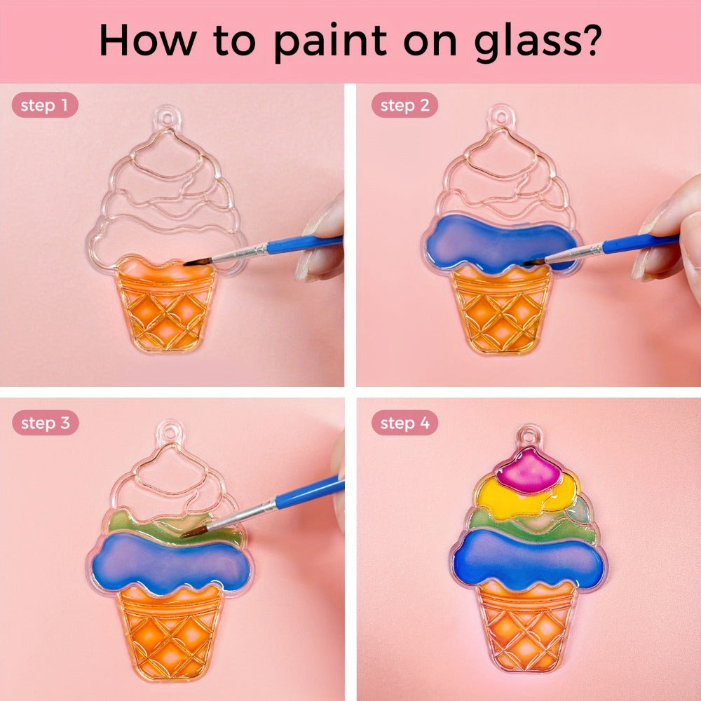 Stained Glass Painting Kit 12 Colors Acrylic Paint Set with 3 Brushes, Window Glass Paint for Wine Glasses Ceramic Mugs