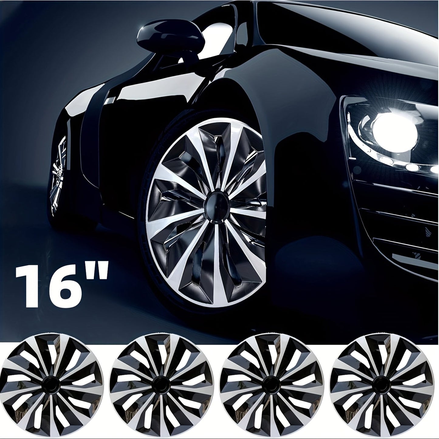 Hubcaps 4pcs Set – 15 Inch & 16 Inch Full Cover Wheel Hub Covers, Snap-On Easy Install, Universal Fit Steel Wheels for Sedan, SUV