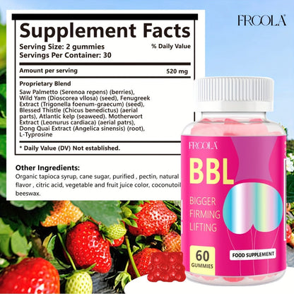 Women's BBL & BBG Herbal Gummies, Bum & Chest Enhancement Support Supplement for Women, Strawberry Flavor