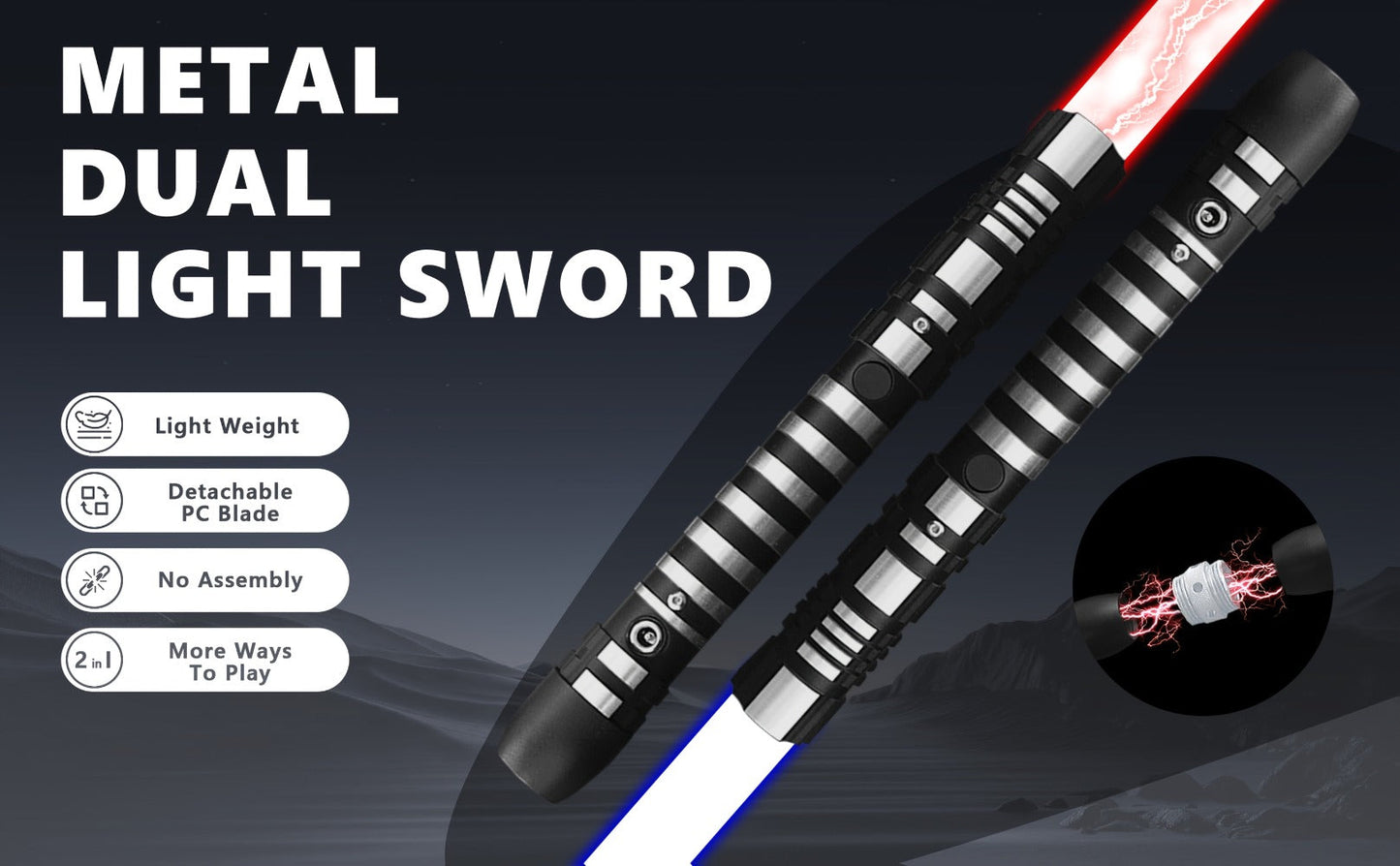 Light Up Dueling Saber 78" with 16 Color Lights & 3 Movie Sounds, 2-in-1 Dark Phantom Sword Single or Double Player