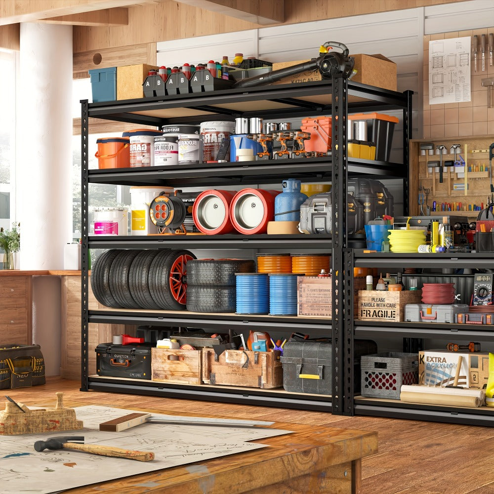 5-Tier Garage Shelving Unit, Metal & Wood Storage Shelves, Adjustable Utility Rack for Garage, Basement
