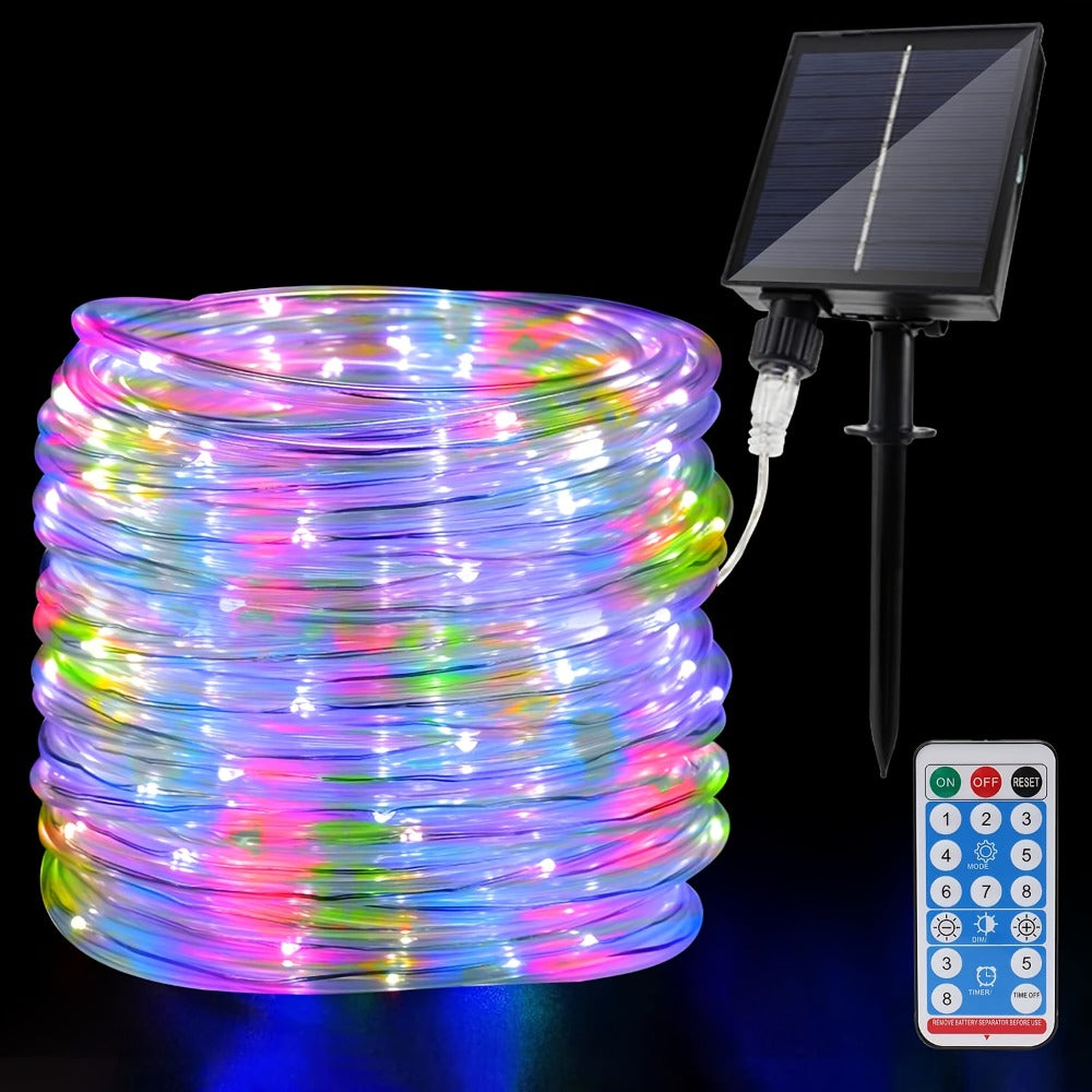Solar Rope Lights Outdoor, Fairy String Lights with Remote Control 8 Modes 1200mAh Battery for Garden Patio Fence Tree Wedding Party
