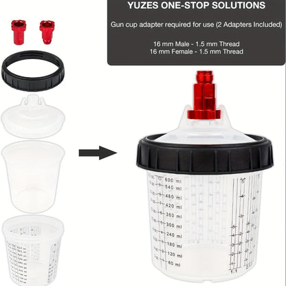 Disposable Paint Spray Gun Cup Liner & Lid System 50-Pack – Includes 50 Cup Liners, 50 Lids, Hard Cup with Retainer Ring