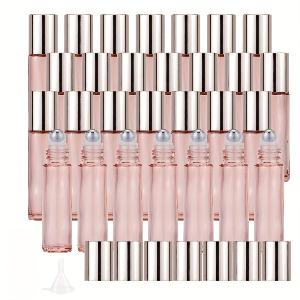 Glass Roller Bottles for Essential Oils 28 Pack 10ml – Bulk Refillable Roll-On Perfume Containers with Stainless Steel Roller Balls