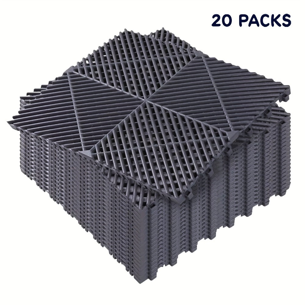 Interlocking Garage Floor Tiles 20-Pack – 16"x16" Drainage Floor Mat, Non-Slip PP Tiles for Garage, Car Wash